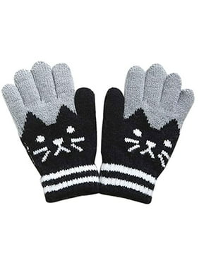 Kids Boys Girls Warm Windproof Gloves Cute Cat Striped Winter Mittens 2 to 6Y